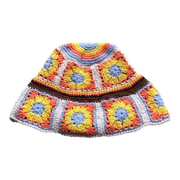 POL Crochet Granny Square Chenille Polyester Bucket Hat One Size NWOT - Picture 8 of 16